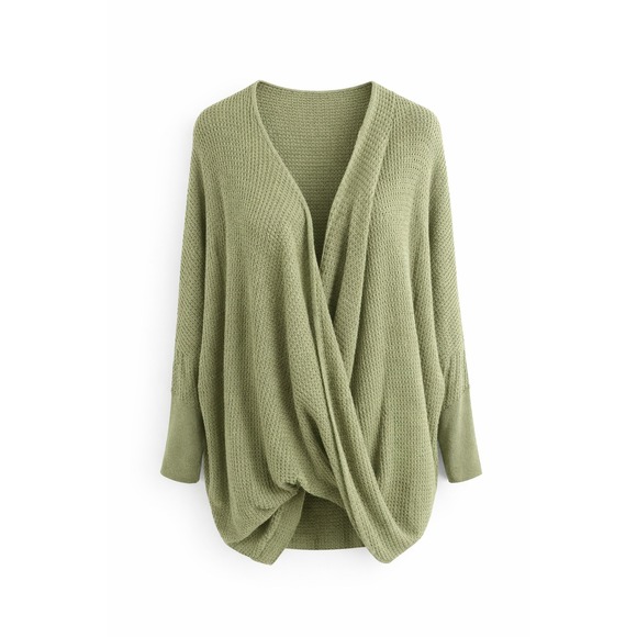 Boohoo Sweaters - Oversize Green Textured Knit Dolman Sleeve Wrap Cardigan Sweater Women's Size 14